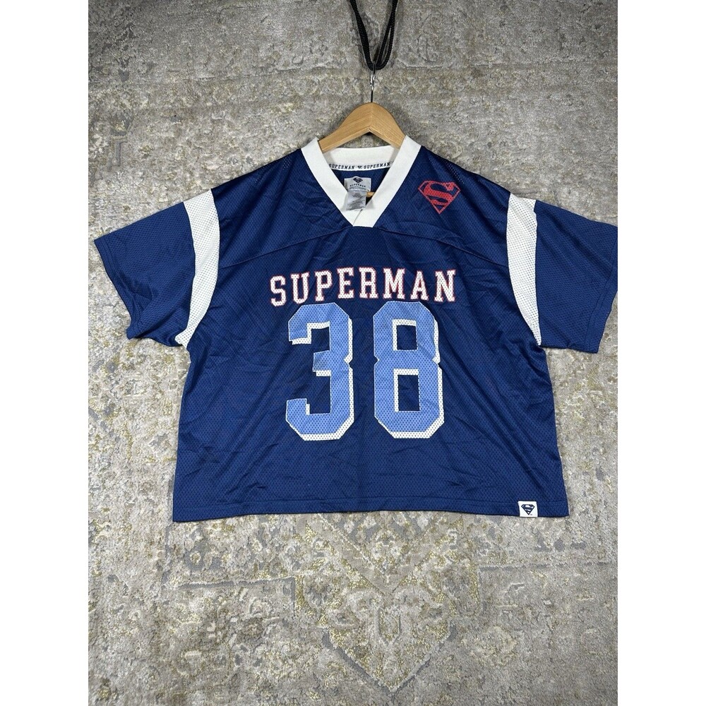 VTG DC Comics Superman #38 Mesh Football Jersey Men’s Size L Boxy Fit